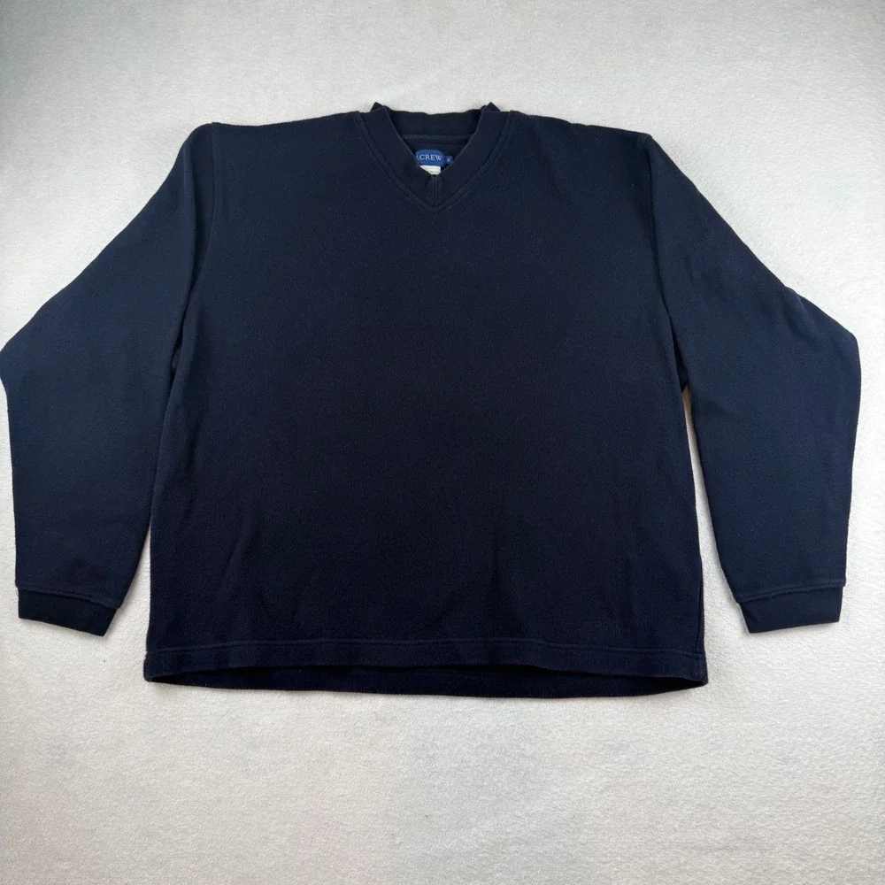 J.Crew Mens XL Navy Blue Cotton V-Neck Long Sleeve Textured Pullover Sweater